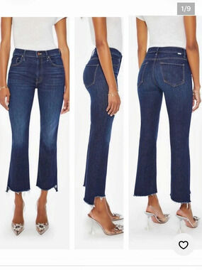 Mother The Insider Crop Step Fray Blue Frayed Hem Jeans Waist 31